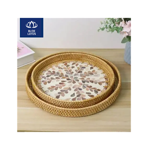 Très demandé : Plateau en rotin écologique, sûr et propre, avec incrustation de coquillages purs, idéal pour la décoration de table et la présentation des aliments, vente directe - Product Image 1
