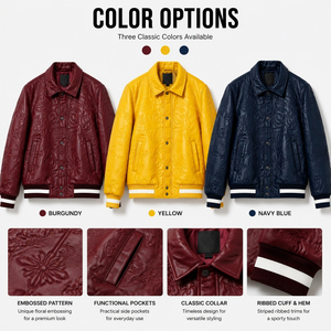 Chaqueta Bomber de Cuero Genuino con Estampado Floral para Hombre, Cuello Camisero, Estilo Casual, Corte Regular, Otoño, Venta al Por Mayor, Exportación OEM - Product Image 3