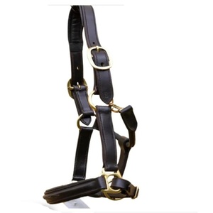 Cabestro de cuero negro y marrón de triple capa resistente con cordón y correa de nariz ajustable con costuras elegantes para caballos - Product Image 3