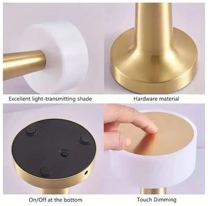 Portable Rechargeable LED Table Lamp 2000mAh Battery <b>USB</b> <b>C</b> Charging Metal Gold Finish for Bedroom Living Room Home Decor - Product Image 5