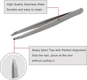 Pince à épiler RMI Angle Point Silver Matt en acier inoxydable et 1 boîte en acrylique pour le rangement, ensemble de pinces à épiler - Product Image 5