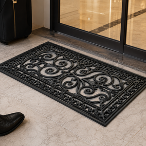 High Quality Modern Wrought Iron Design <b>Rubber</b> Door Mats 40x60cm Floral Pattern Tufted Non-Slip Backing Washable <b>Flooring</b> Home - Product Image 4