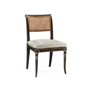 Chaise de salle à manger traditionnelle en bois avec dossier en rotin et assise rembourrée en tissu pour l'ameublement de la maison - Product Image 1