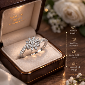 1/2 TCW Real Round Prong-<b>Set</b> Diamond Floral Shape Ladies <b>Ring</b> in 14K White Gold | Elegant Flower Diamond <b>Ring</b> for Women Jewelry - Product Image 4