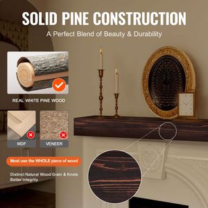 48\" X 8\" X 5\" 50 Lbs Capacity Natural Wood Fireplace Mantel <b>Wall</b> <b>Mounted</b> Floating Farmhouse Style Display <b>Shelf</b> - Product Image 4