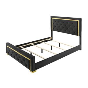 Letto Queen Size Contemporaneo Glamour con Pannello Rivestito in Tessuto Nero e Gambe Dorate, Arredamento Camera da Letto - Product Image 4