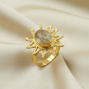 Bague en quartz rutilé doré naturel, plaqué or rose et or jaune, en argent 925, faite à la main, bijou fantaisie unisexe - Product Image 2