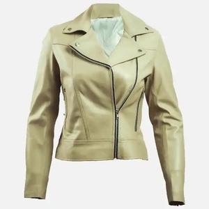 Chaqueta de moto en oferta, personalizada para mujer, de cuero genuino negro, estilo vintage transpirable, con un solo botón frontal y mangas tejidas. - Product Image 1