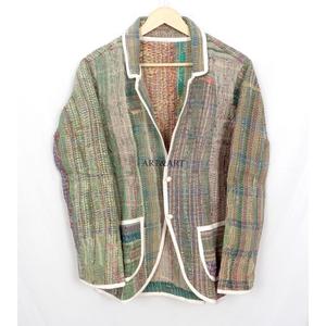 Wholesale 100% Cotton Designer <b>Kantha</b> <b>Jacket</b> Multi-Colour Ethnic Denim Style Embroidery Open Design Handmade Vintage Knitted - Product Image 5