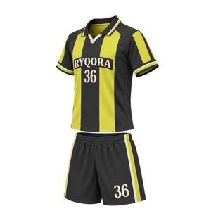 Ensemble d'uniformes de football unisexes rayés avec col rabattable, maillot et short assortis, kit d'équipe par sublimation, séchage rapide, taille élastique, respirant - Product Image 6