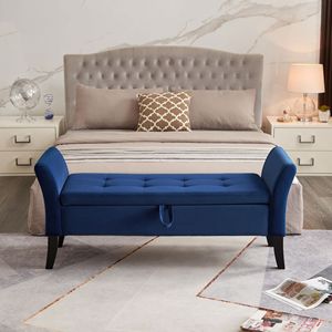 Panca letto in velluto blu navy da 51,5 pollici con contenitore per arredamento soggiorno - Product Image 3