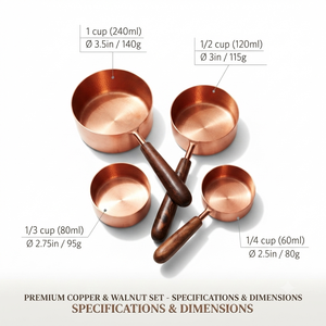 Copper Measuring Cups Set with Wooden Handles 1/3 1/4 1/2 1 Cup <b>Kitchen</b> Baking Tools Heat Resistant Copper Measuring Cups - Product Image 5