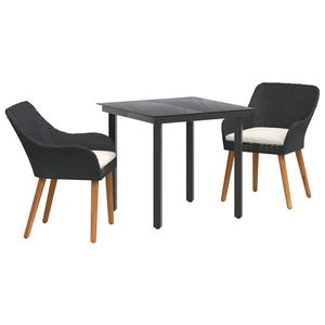 Ensemble de salle à manger de jardin en polyrotin noir 3 pièces avec coussins - Product Image 2