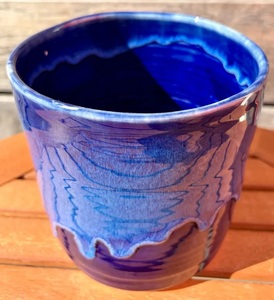 Artisan Stoneware Ceramic <b>Utensil</b> Holder Hand Poured Drip Glaze Deep Blue Finish Kiln Fired Durable Countertop Kitchen Organizer - Product Image 3