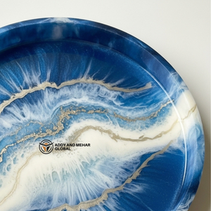 Luxury <b>Circular</b> Blue Resin Storage Tray Silver Vein Ocean Effect Decorative Platter for <b>Coffee</b> <b>Table</b> & Modern Home Decor - Product Image 2