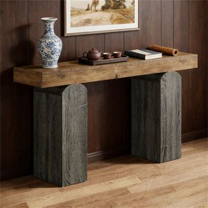 Vintage Two-Color Design <b>Console</b> <b>Table</b> Farmhouse Entrance Foyer <b>Table</b> with <b>Storage</b> Desk Features - Product Image 2