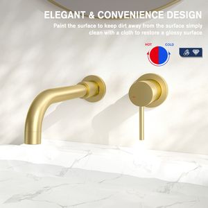 Rubinetto Monocomando a Parete per Lavabo o Vasca da Bagno, Valvola in Ottone a 2 Fori, Finitura Oro Spazzolato - Rubinetti per Lavabo - Product Image 5