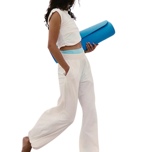 Hot Selling Casual Activewear Women's <b>2</b> <b>Piece</b> Solid <b>White</b> Lounge <b>Set</b> Sleeveless Cropped Top With Wide Leg Sweatpants Breathable - Product Image 4