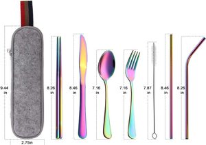 Rainbow Stainless Steel Cutlery Set with Spoon Fork Knife Chopsticks Travel Case <b>Mirror</b> Polish Durable Modern Design - Product Image 4