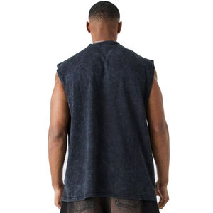Débardeur homme été haute qualité 100% coton, logo personnalisé et délavage acide, respirant, pour la gym, décontracté, sans manches. - Product Image 2