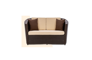 Ensemble de canapés contemporains en polyrotin pour l'extérieur avec coussins blancs, mobilier de jardin et de terrasse avec table basse et ottoman pour la cour. - Product Image 6