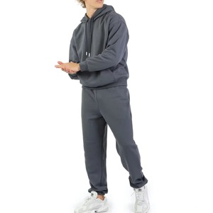 Conjunto de Sudadera con Capucha y Pantalones Deportivos para Hombre, Color Sólido, Informal, de Felpa Tejida, para Otoño, con Cordón en la Cintura, Gris - Product Image 1