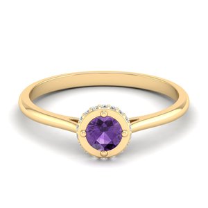 Anillos de Amatista de Corte Redondo de 0.5 Quilates, Diseño Nuevo REYES, para Mujer, Venta al por Mayor, Oro Amarillo de 14K, Anillos de Joyería Fina Hechos a Mano - Product Image 1