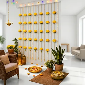 Décoration murale rose jaune avec perles et pompons pour décoration de mariage intérieure, style bohème, décoration de salon - Product Image 6