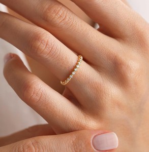 Anillo de Compromiso con Bisel Redondo y Corte Brillante, Anillo de Boda de Eternidad Completa con Diamante Moissanita, Chapado en Oro Amarillo, para Usar en Cualquier Ocasión - Product Image 4