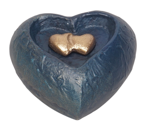 Heart Shape American Style Cremation Urn BLUE TEXTURE with Gold Hearts Customizable Designs for Adult - Product Image 1