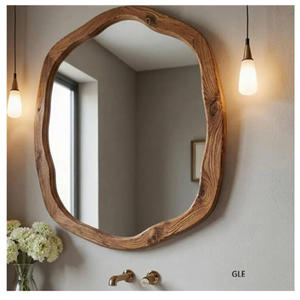 Espejo Redondo Moderno Vintage con Borde Natural de Madera, Espejo Decorativo para el Hogar, Espejo de Pared - Product Image 5
