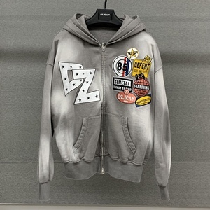 <b>Drop</b> Shoulder Heavy Weight Solid Pattern Crocheted Boxy <b>Acid</b> Wash Streetwear Hoodie Full Zip Printed Unisex Winter - Product Image 6