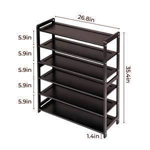 Modern 6-Tier Flat Bamboo <b>Shoe</b> Rack 26.8*9.84*35.4in Coffee Color Wooden Furniture for Home <b>Storage</b> for Living Room - Product Image 3