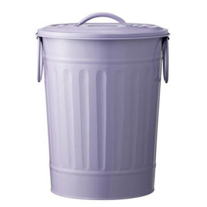 Poubelle classique en métal violet lilas avec couvercle et poignées, finition thermolaquée, pour cuisine, maison, bureau, solution de rangement pour déchets. - Product Image 1