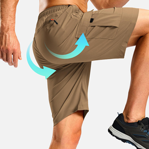 Shorts cargo pour homme, couleur kaki foncé, séchage rapide, longueur genou, taille élastique, cordon de serrage, pantalon décontracté d'été - Product Image 2