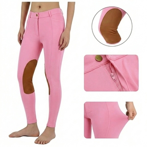 Pantalones de equitación de cintura alta para mujer, color verde con parches marrones en las rodillas, leggings ecuestres con botones de silicona, pantalones de montar a caballo - Product Image 5