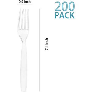 200 Forchette Monouso in Plastica Trasparente, Utensili Resistenti per Feste, Picnic, Grandi Eventi e Uso Quotidiano - Product Image 1