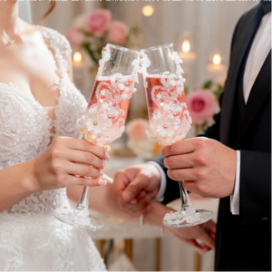 Flûte da Brindisi in Cristallo con Stelo Lungo <span class=keywords><strong>e</strong></span> Logo Personalizzato, Eleganti Calici da Champagne per Matrimoni, Anniversari <span class=keywords><strong>e</strong></span> Compleanni - Product Image 2