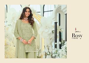 Georgette auténtico de primera calidad con adornos de cuentas al estilo pakistaní y bordados, conjunto con pantalón palazzo y dupatta. - Product Image 3