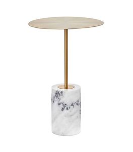 Latest Wooden Brass Round SideModern Midcentury Round <b>Marble</b> <b>Top</b> Coffee <b>Table</b> with Wood Base and Brass Stem Living Room - Product Image 3