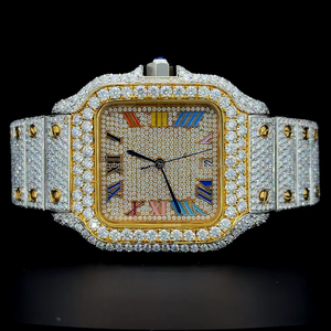 Reloj de Lujo con Esfera Romana Arcoíris y Diamantes - Reloj Automático de Oro Bicolor con Moissanita VVS - Joyería Hip Hop al por Mayor - Product Image 1