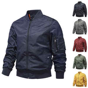 Men's Solid Color Bomber Jacket Full Sleeve Windproof Polyester Autumn Wear - Product Image 1