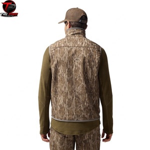 Men Outdoor Softshell <b>Utility</b> <b>Vest</b> High Neck Stand Collar Full Zip Grey Contrast Patch Chest Zipper Pocket Tree Bark Print <b>Vest</b> - Product Image 5
