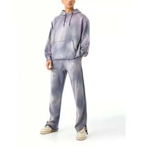 Ensemble 2 pièces OEM unisexe, pantalon de survêtement évasé et sweat à capuche effet délavé, 100% coton, streetwear, prix de gros, prix abordable, OEM 2026 - Product Image 1