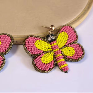 Pendientes de aro personalizados con bordado chic y cuentas de semillas para bodas, fiestas, mariposas festivas, accesorios de joyería de moda étnica. - Product Image 5