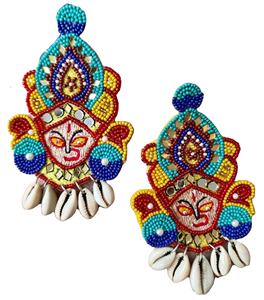 Pendientes Bordados de Durga, Pendientes Personalizados con Cuentas Múltiples, Joyería Festiva para Mujer al Mejor Precio, Pendientes con Cuentas - Product Image 1