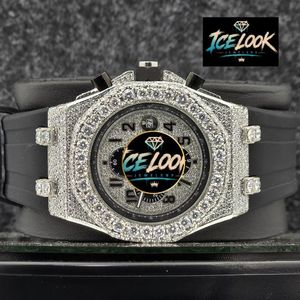 ICELOOK – montre de luxe en diamant pour hommes, boîtier octogonal en acier inoxydable, 42mm, chronographe à Quartz analogique, bracelet en caoutchouc, cristal saphir - Product Image 1