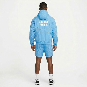 Custom Logo <b>Men's</b> Sky Blue Nylon Windbreaker Tracksuit 2 Piece Set Hooded Zip <b>Jacket</b> and Shorts Streetwear <b>Summer</b> Sportswear - Product Image 4