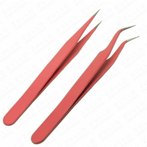 New Style Dark Pink Powder Coated Eyelash Extension Tweezers with Light Gold Tip Professional Precision Lash <b>Tool</b> - Product Image 3