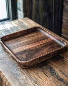 Lavie Creations Art Deco Wooden <b>Tray</b> Classic Walnut Wood Carved Rectangular Storage <b>Trays</b> Handle for Hotel <b>Dinner</b> Tea Service - Product Image 6